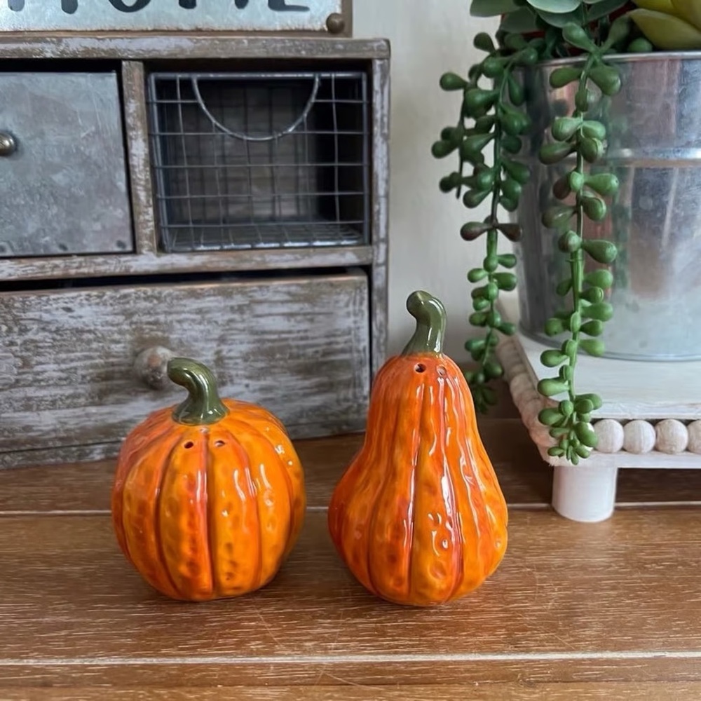 New Farmhouse Orange Pumpkin & Gourd Salt & Pepper Shakers